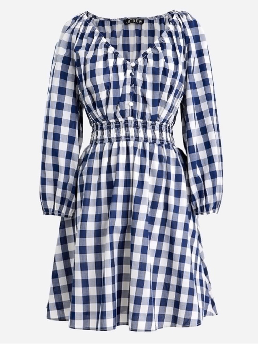 J.Crew Navy Gingham V-Neck Smocked Mini Dress Size S NWT Puff Sleeve Cotton